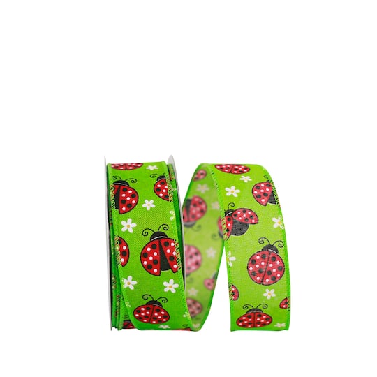 JAM Paper 1.5" x 20yd. Faux Linen Wired Ladybug Ribbon